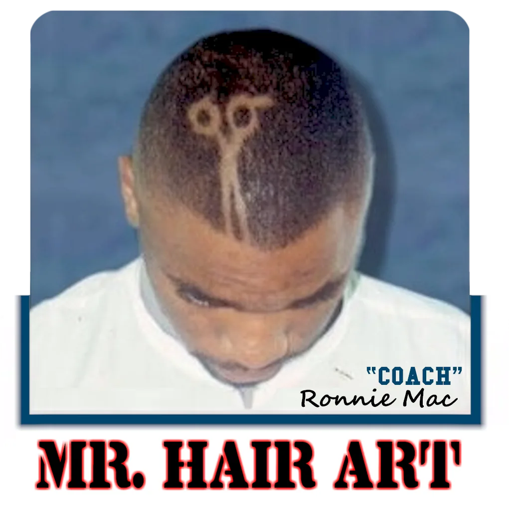 Coach Ronnie Mac, Mr. Hair Art, with a scissors design in his hair