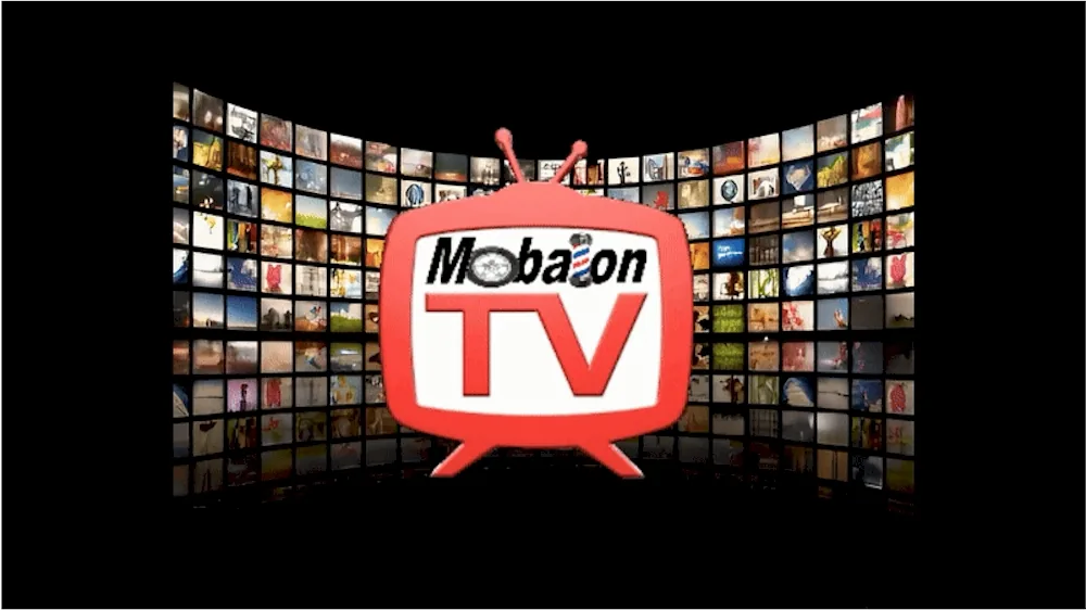 A wall of screens behind the Mobalon TV mark