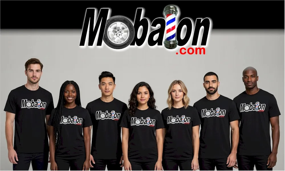 People wearing MOBALON shirts, the kind of product a sponsor can place on the buses