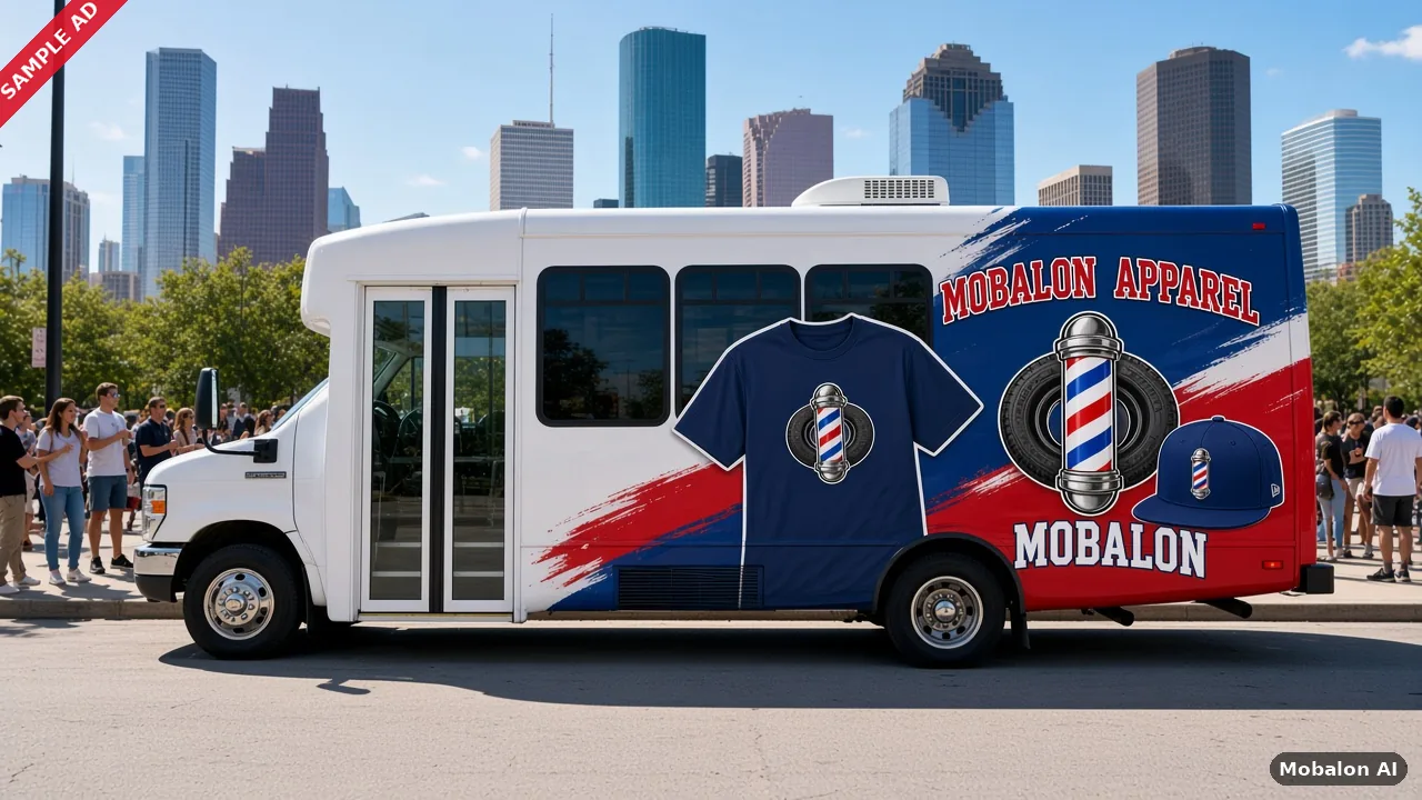 Sample ad: one bus in a Mobalon Apparel half wrap in Houston